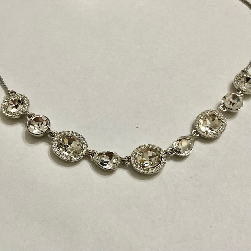 Vintage Givenchy Silver Tone Necklace- Chunky Round Crystals Necklace and Earr…