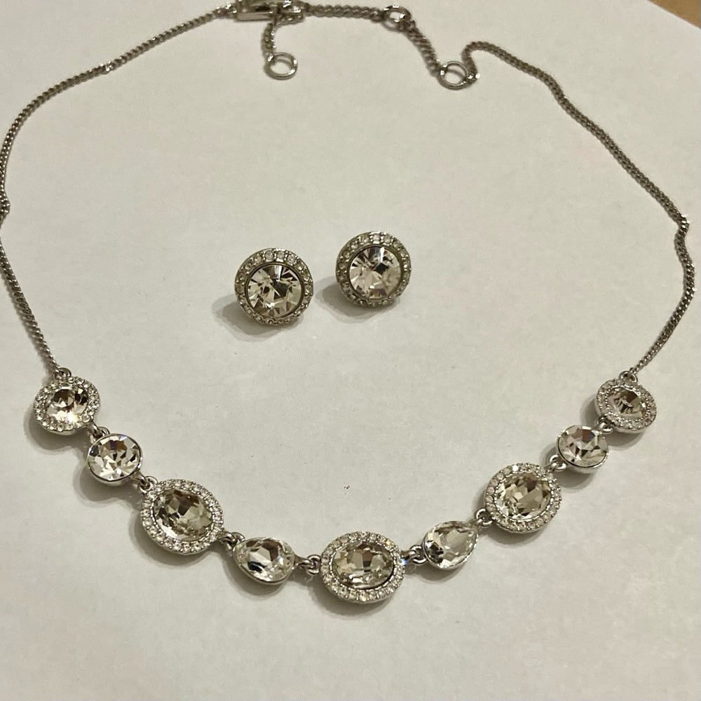 Vintage Givenchy Silver Tone Necklace- Chunky Round Crystals Necklace and Earr…