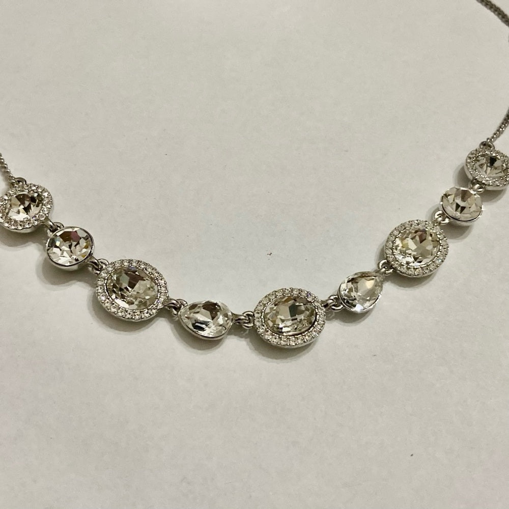 Vintage Givenchy Silver Tone Necklace- Chunky Round Crystals Necklace and Earr…
