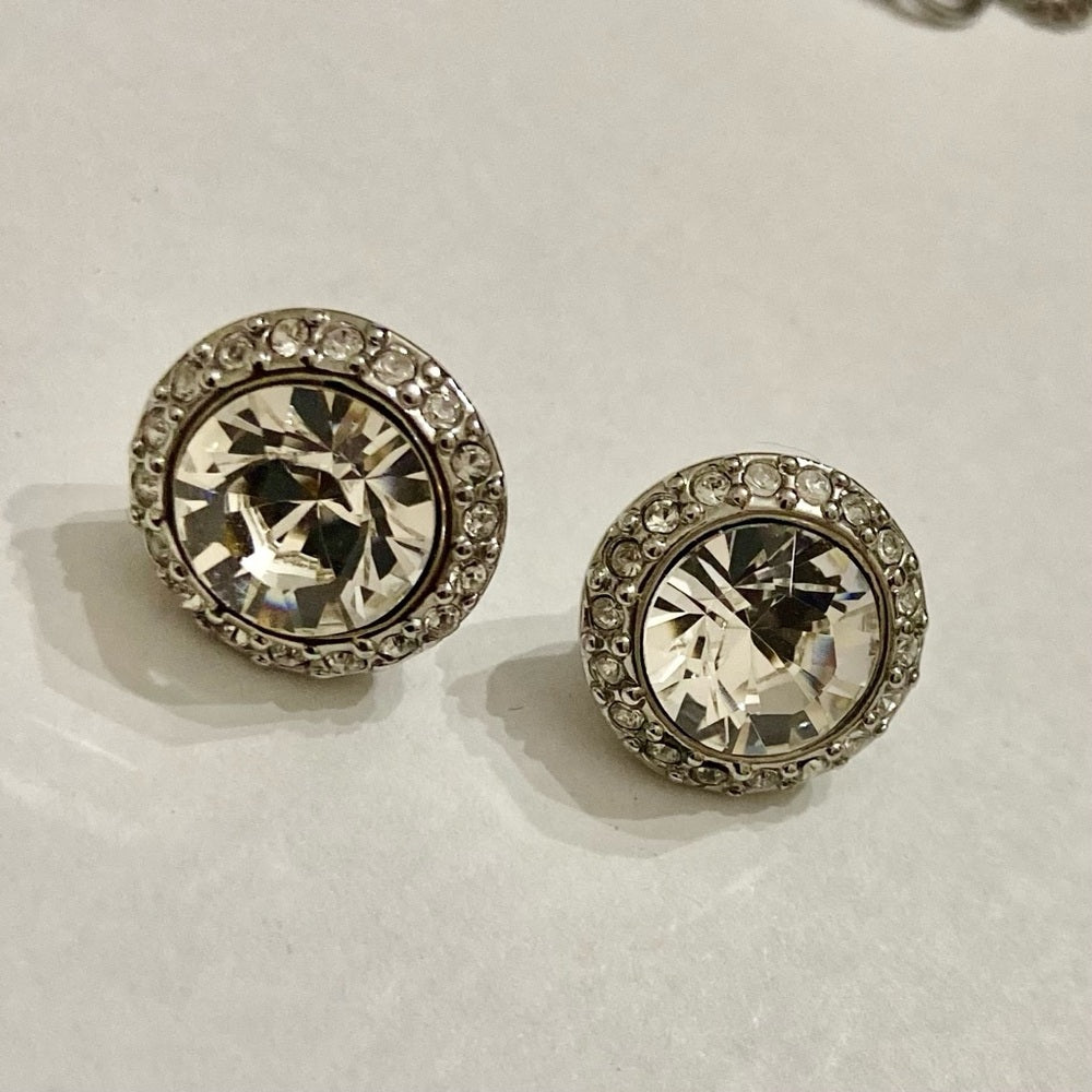 Vintage Givenchy Silver Tone Necklace- Chunky Round Crystals Necklace and Earr…