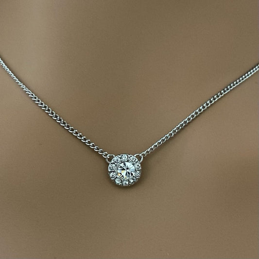 Vintage Givenchy Silver Tone Solitaire Necklace
