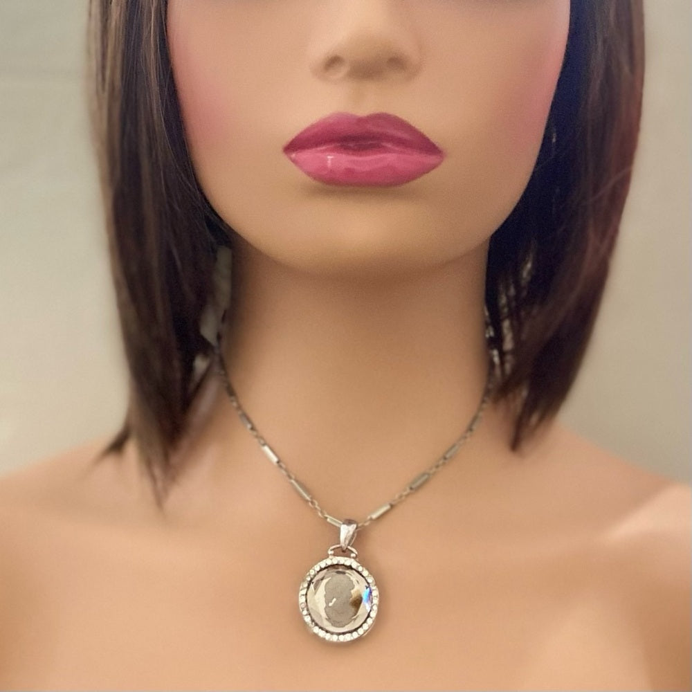 Antique Silver- Glass Intaglio Cameo of a Lady 16-inch Necklace