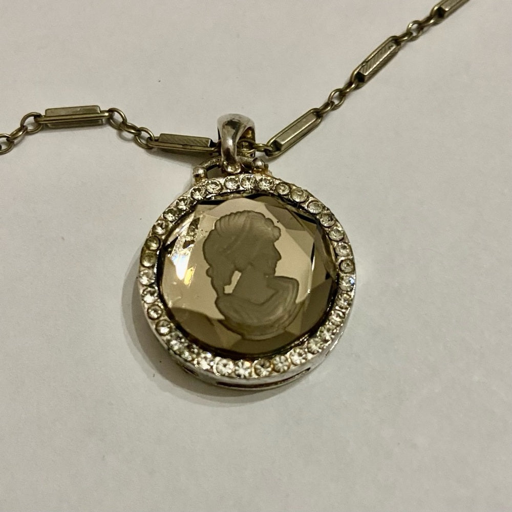 Antique Silver- Glass Intaglio Cameo of a Lady 16-inch Necklace