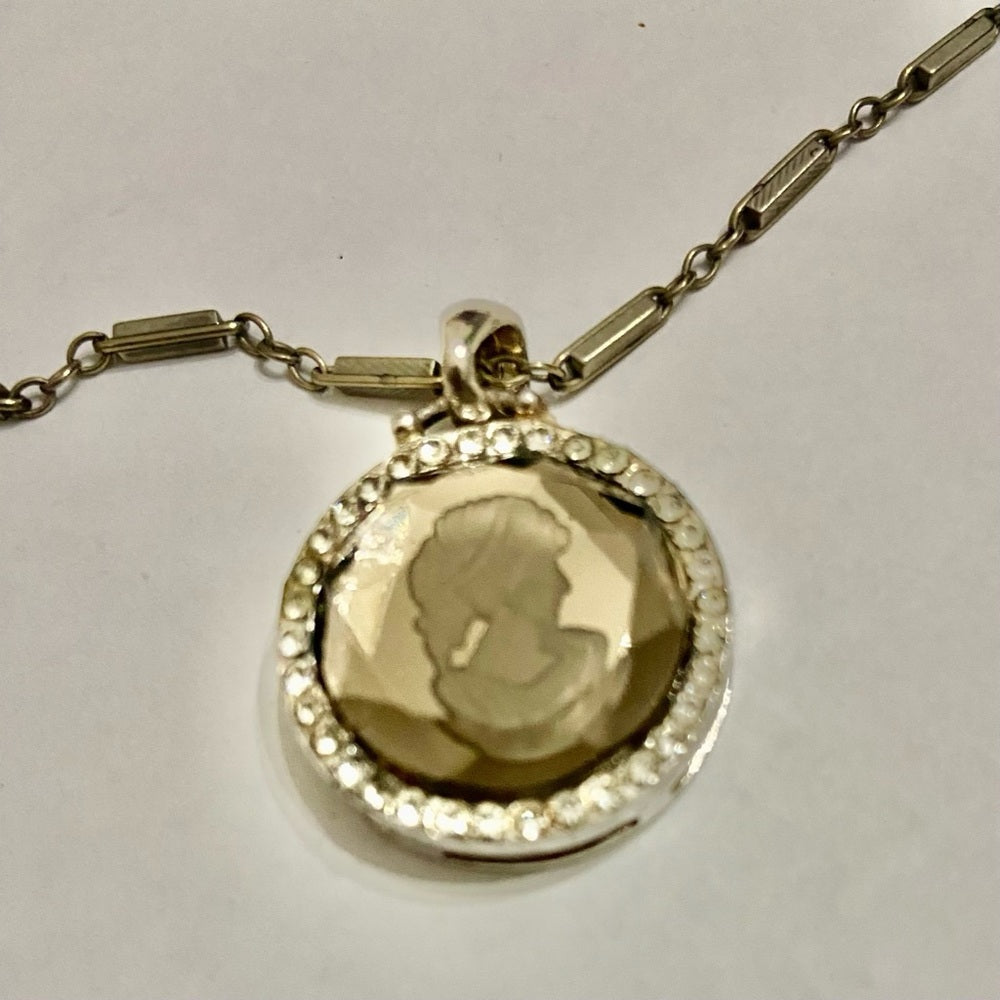 Antique Silver- Glass Intaglio Cameo of a Lady 16-inch Necklace