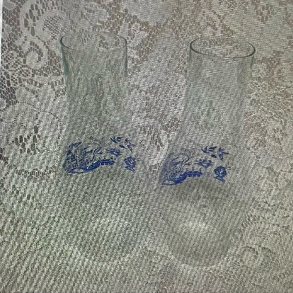 Pair of Blue Willow Glass Chimney 9in, 2.75in Fitter