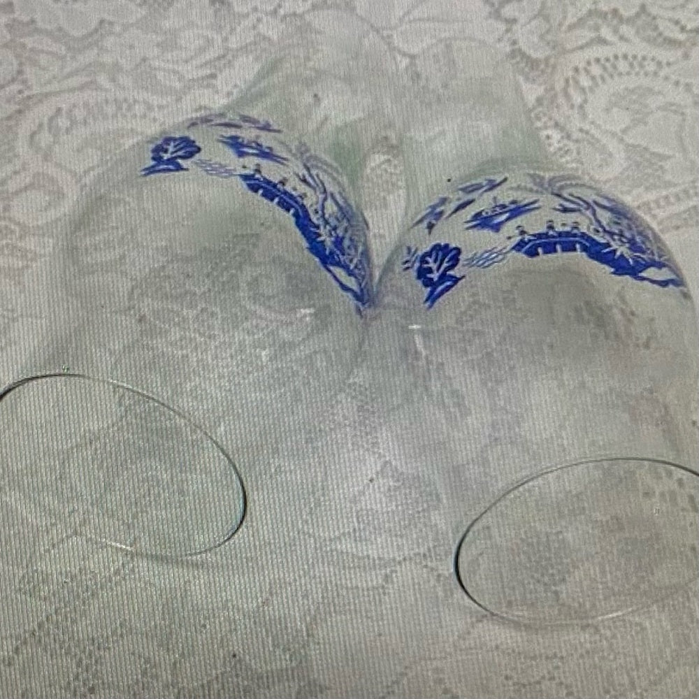 Pair of Blue Willow Glass Chimney 9in, 2.75in Fitter