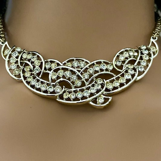 Vintage Kramer Gold Tone Clear Crystals Necklace and Bracelet Set