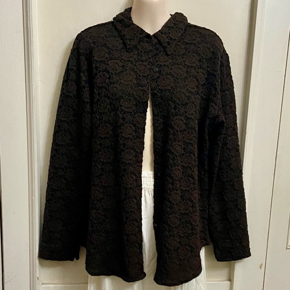 Chicos Brown Lace Shirt Blouse Size 2 (XL)