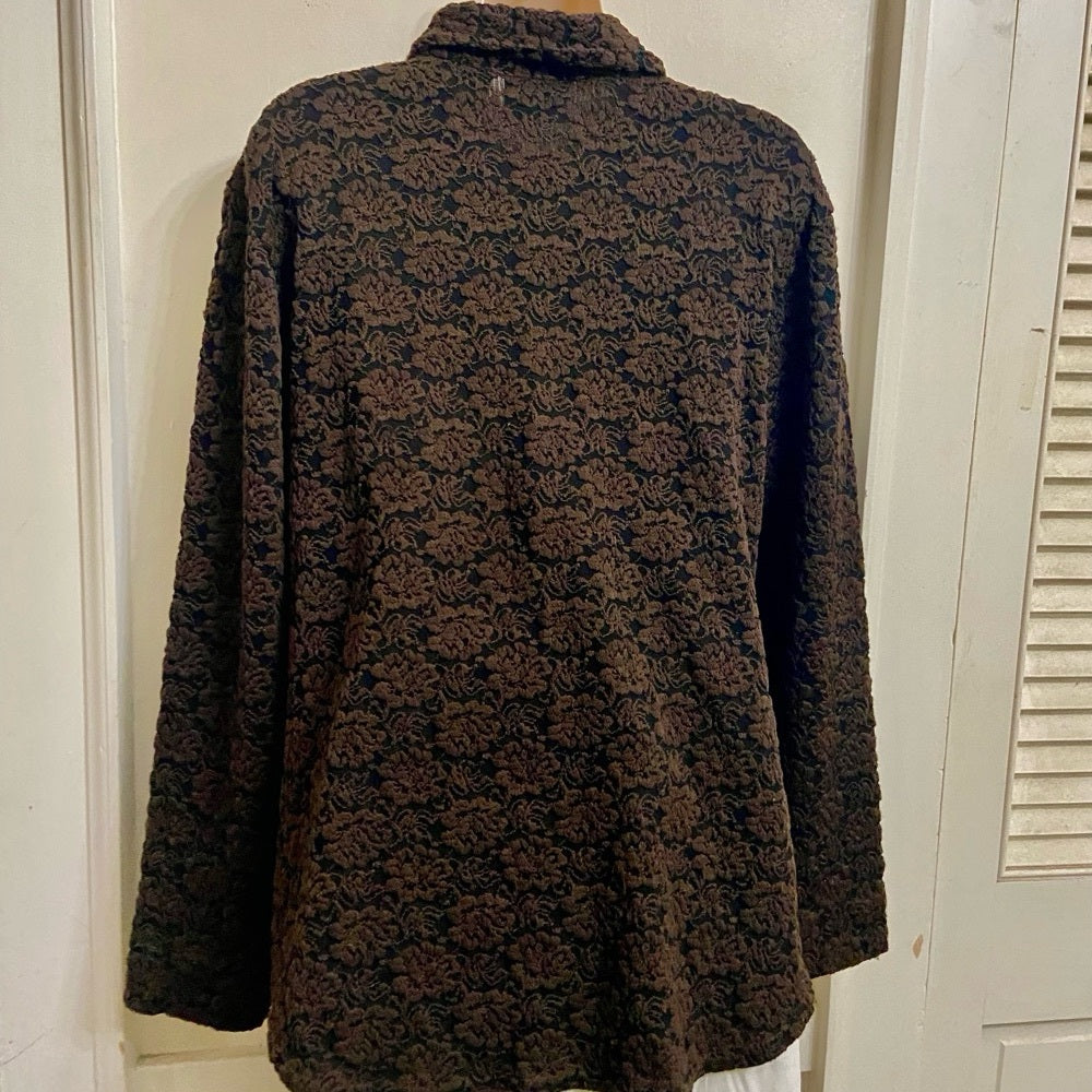 Chicos Brown Lace Shirt Blouse Size 2 (XL)