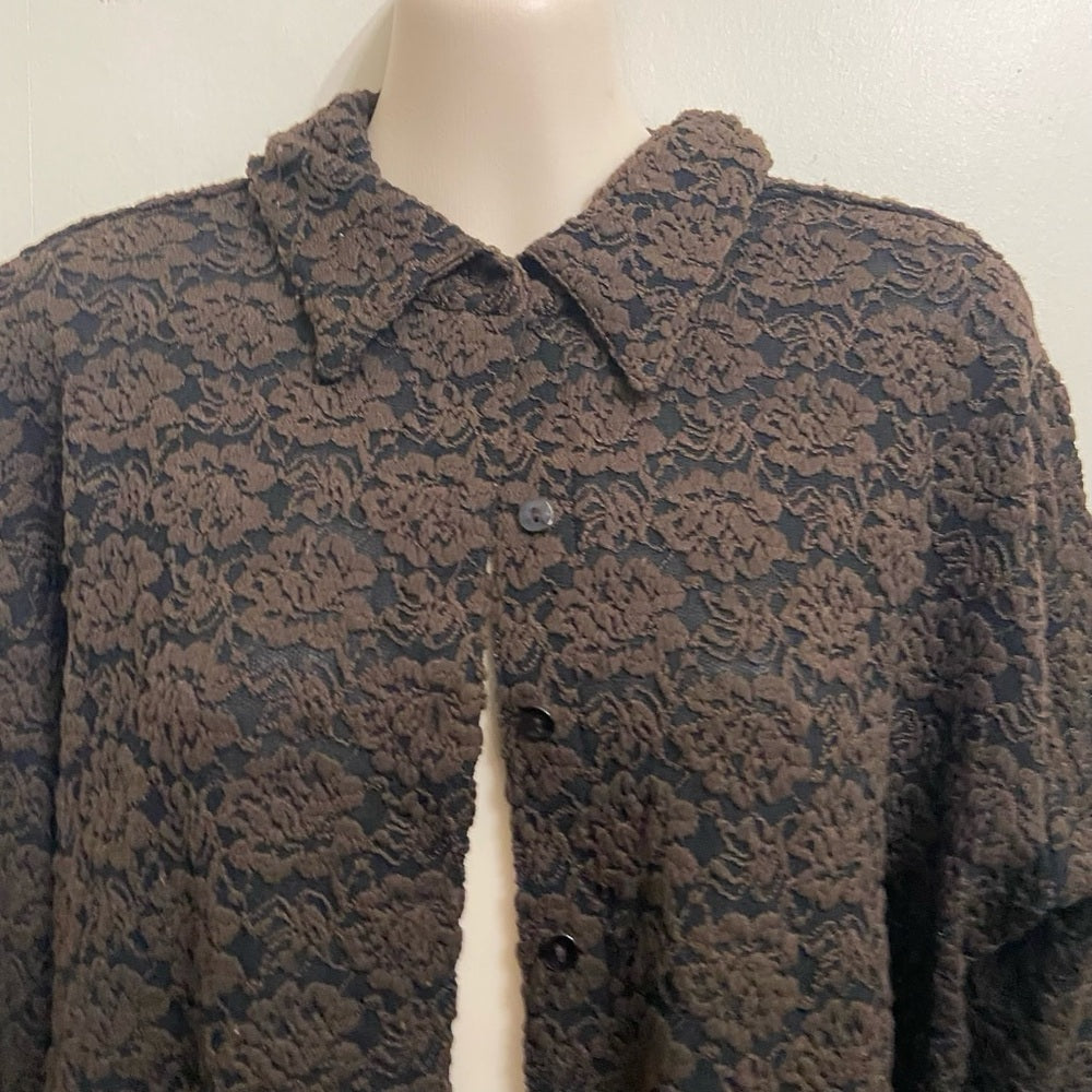 Chicos Brown Lace Shirt Blouse Size 2 (XL)
