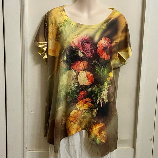 New Directions Yellow Floral Pullover Blouse (XL)