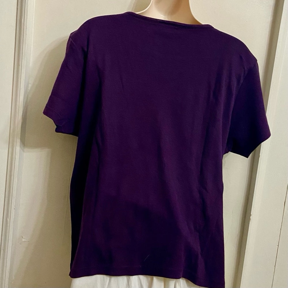 Charter Club Purple with Star Short Sleeves T-shirt Blouse (L)