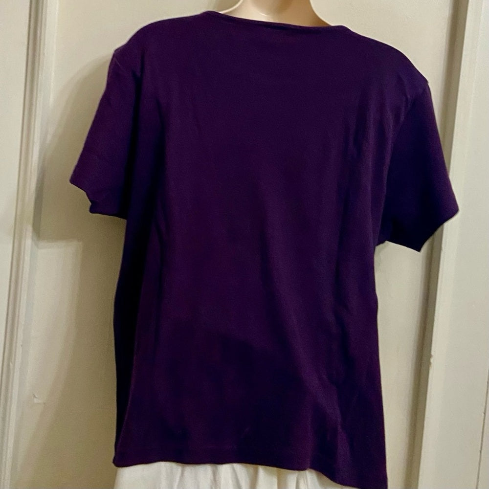 Charter Club Purple with Star Short Sleeves T-shirt Blouse (L)