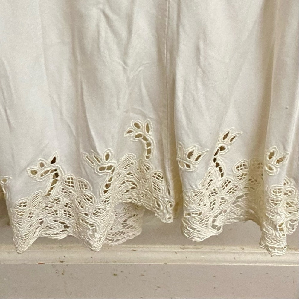 White Skirt with Hem Embroidered Lace Cutwork (L)