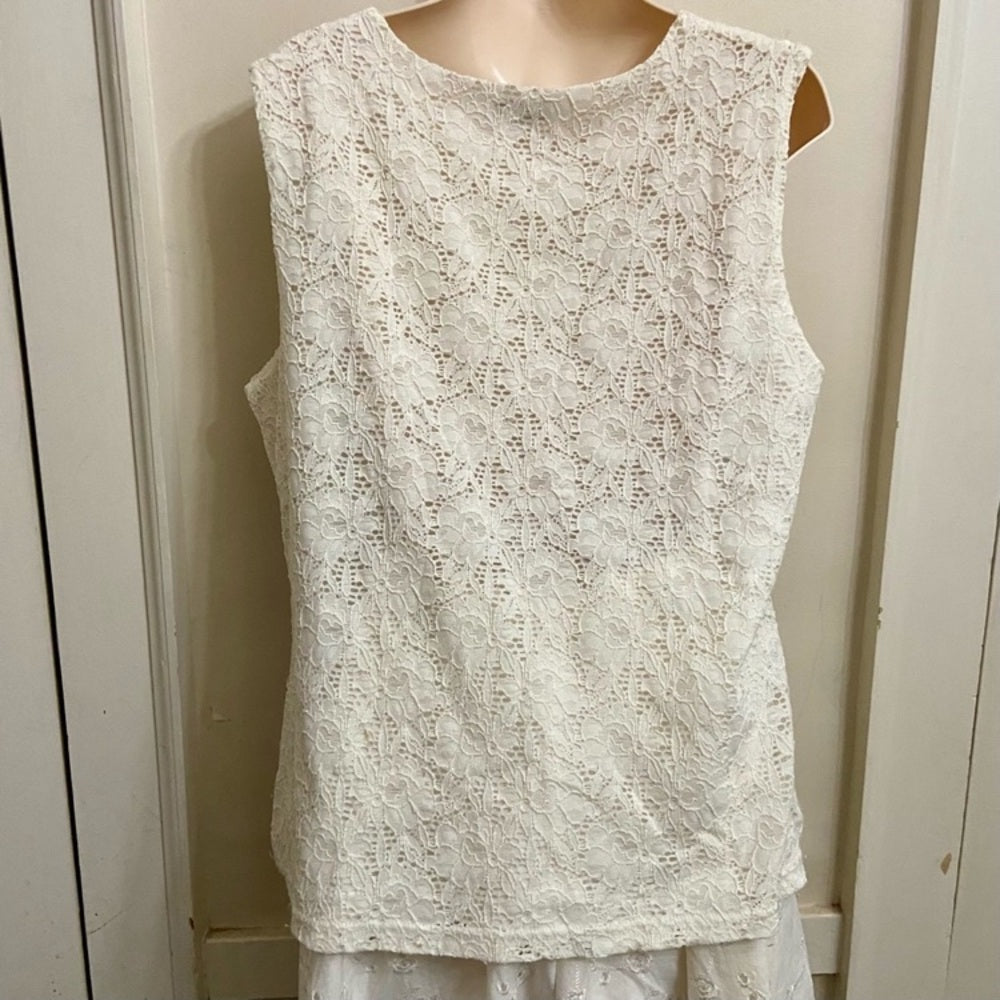 Croft Barrow White Lace Sleeveless Blouse  (PL)