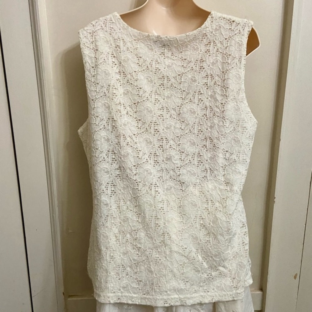Croft Barrow White Lace Sleeveless Blouse  (PL)