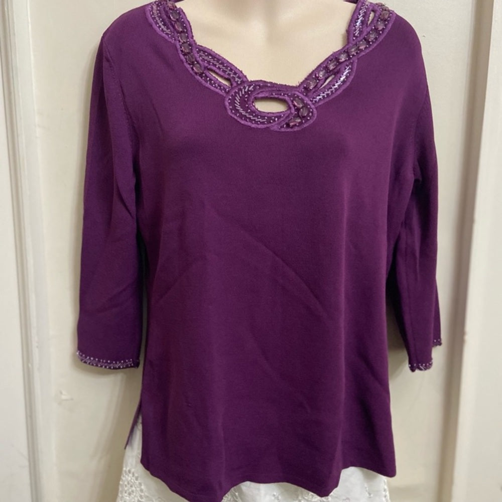 La Madonna Purple 3/4 Sleeves Blouse (S-M)