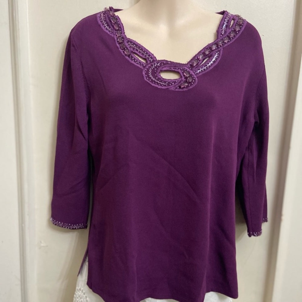 La Madonna Purple 3/4 Sleeves Blouse (S-M)