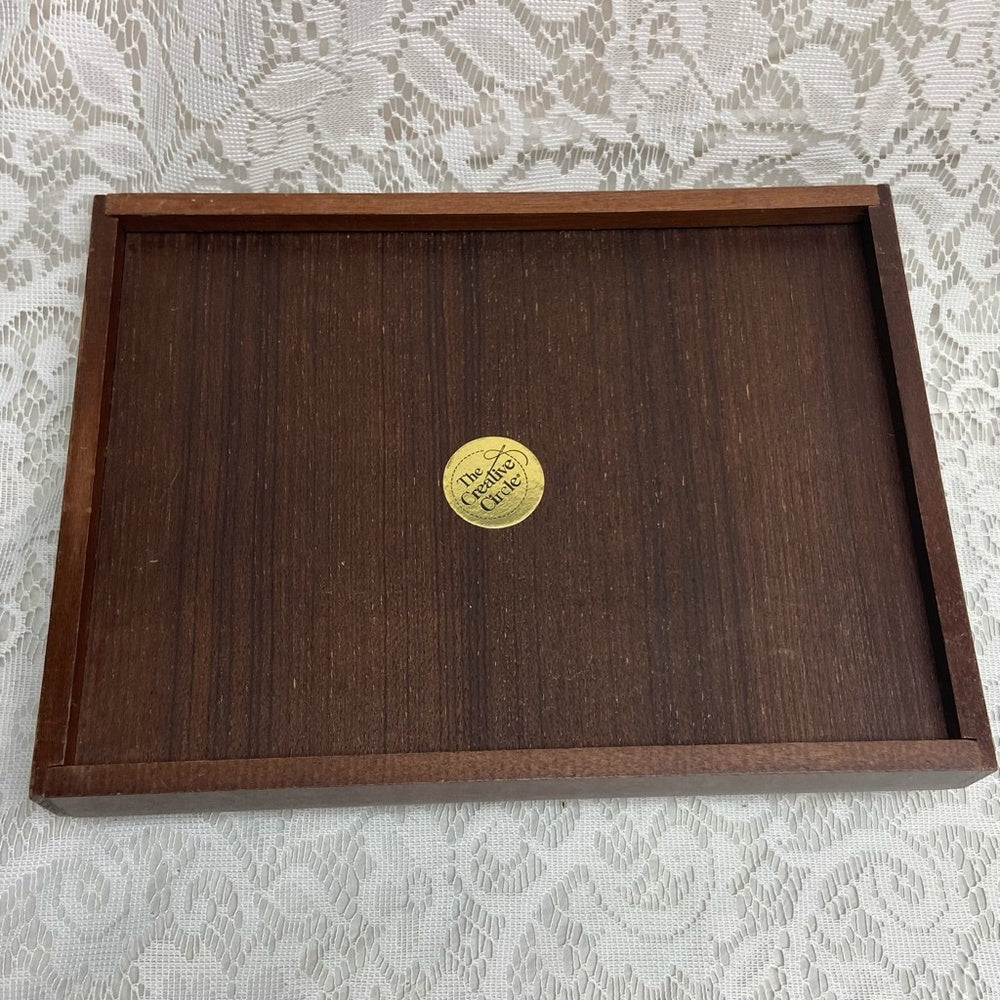 Vintage Polychrome Blue Willow Serving Wooden Tray- 12in x 9.5in x 3.5in