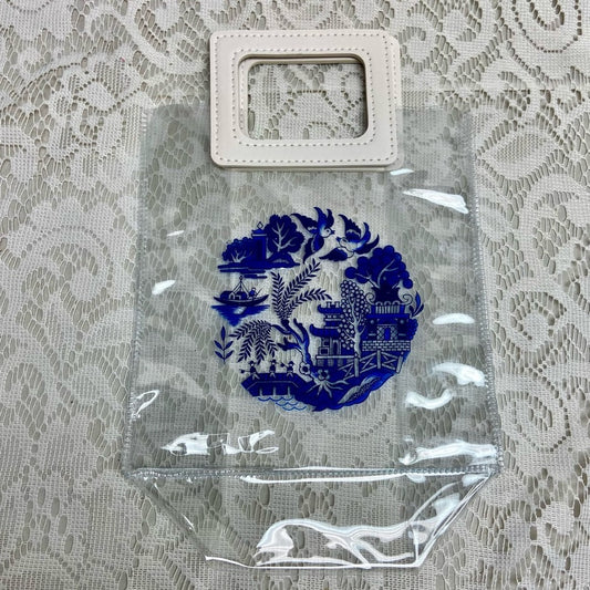Blue Willow, Small Clear Plastic Tote or Gift Bag 10in x 7in x 4in  (A)