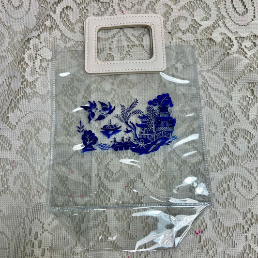 Blue Willow, Small Clear Plastic Tote or Gift Bag 10in x 7in  x 4in B) (E0625)