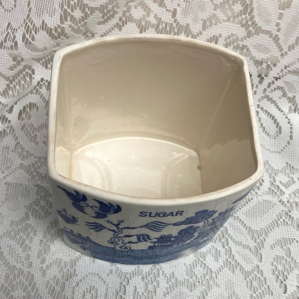 Vintage, Rare Blue Willow Sugar Canister Set  5in T x 5in Sq