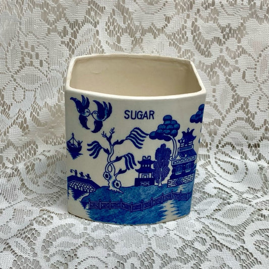 Vintage, Rare Blue Willow Sugar Canister Set  5in T x 5in Sq