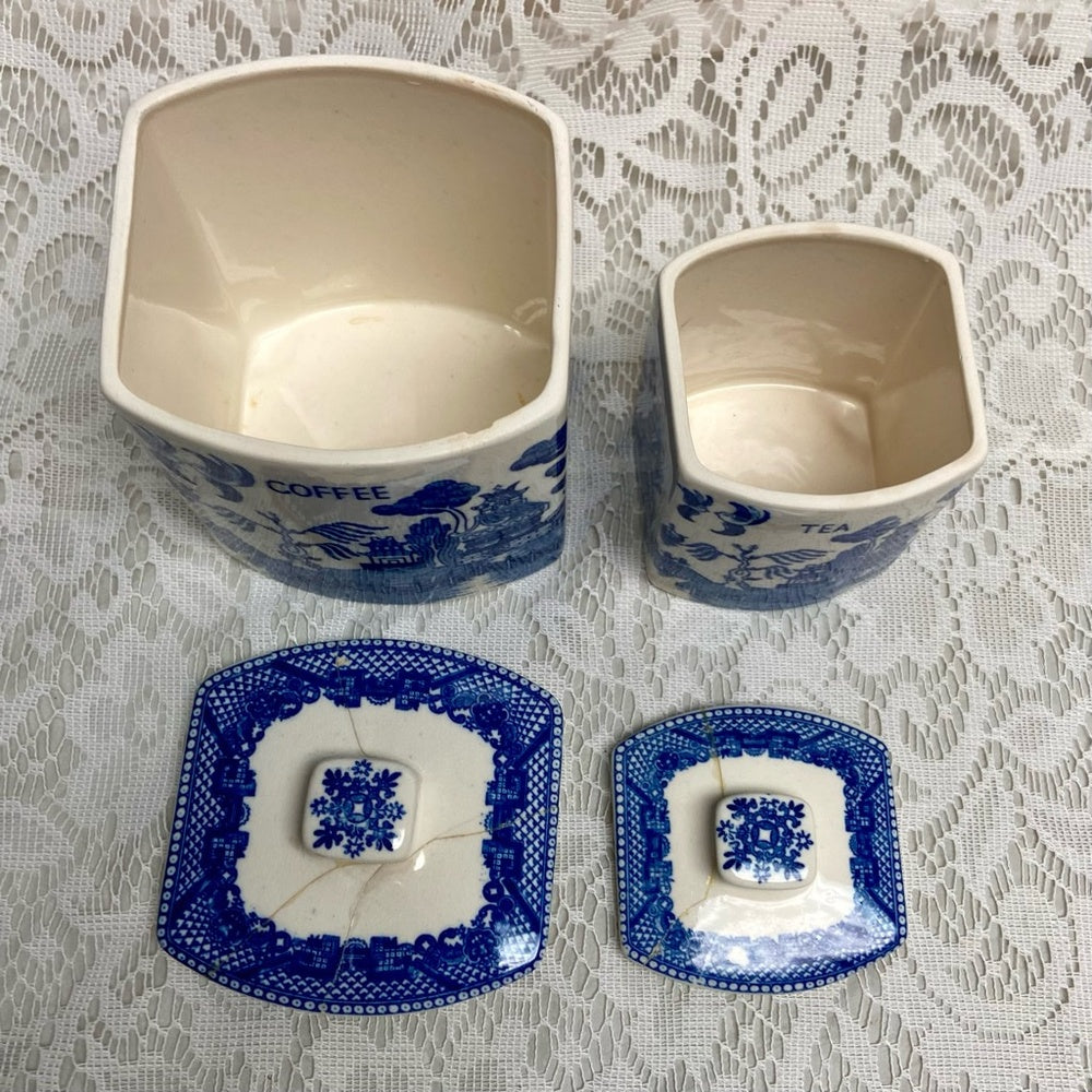 Vintage, Rare, Set of 2  Blue Willow Tea and Coffee Canister Set  5.5in T and 4.