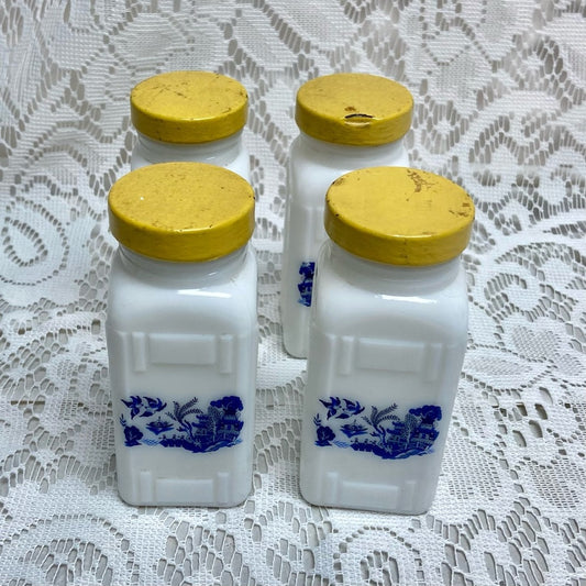 Vintage, 4-pc Blue Willow Milk Glass Shaker Set