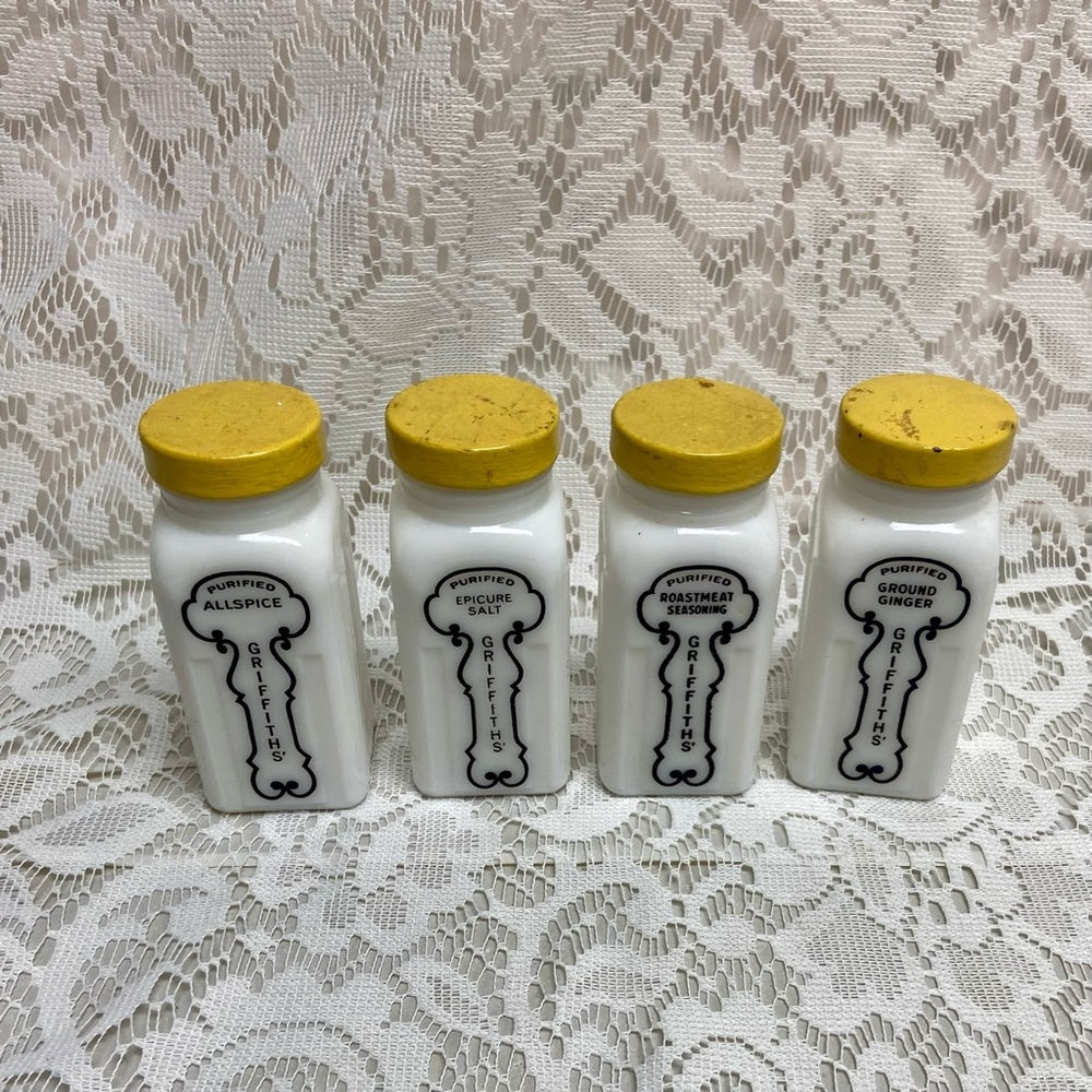 Vintage, 4-pc Blue Willow Milk Glass Shaker Set