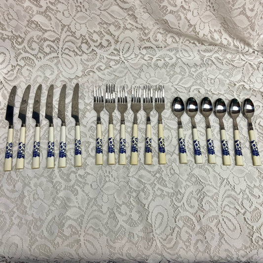 Vintage, 18-pc Blue Willow Flatware Set for 6