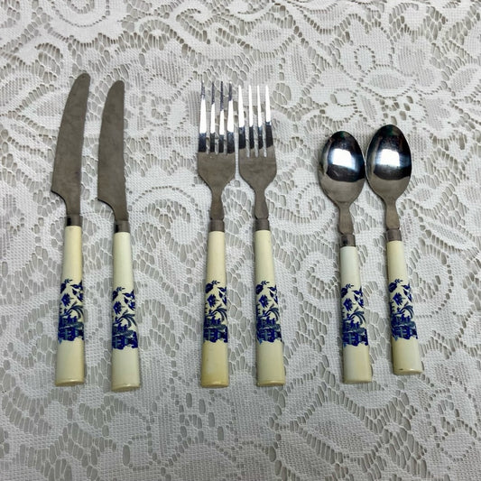 Vintage, 6-pc Blue Willow Flatware Set for 2