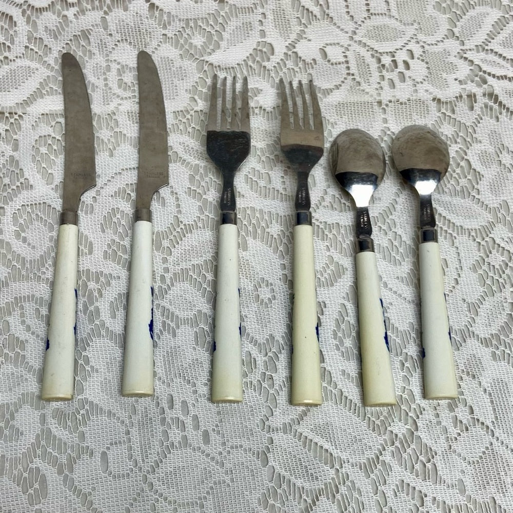 Vintage, 6-pc Blue Willow Flatware Set for 2