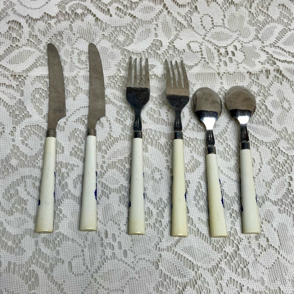 Vintage, 6-pc Blue Willow Flatware Set for 2