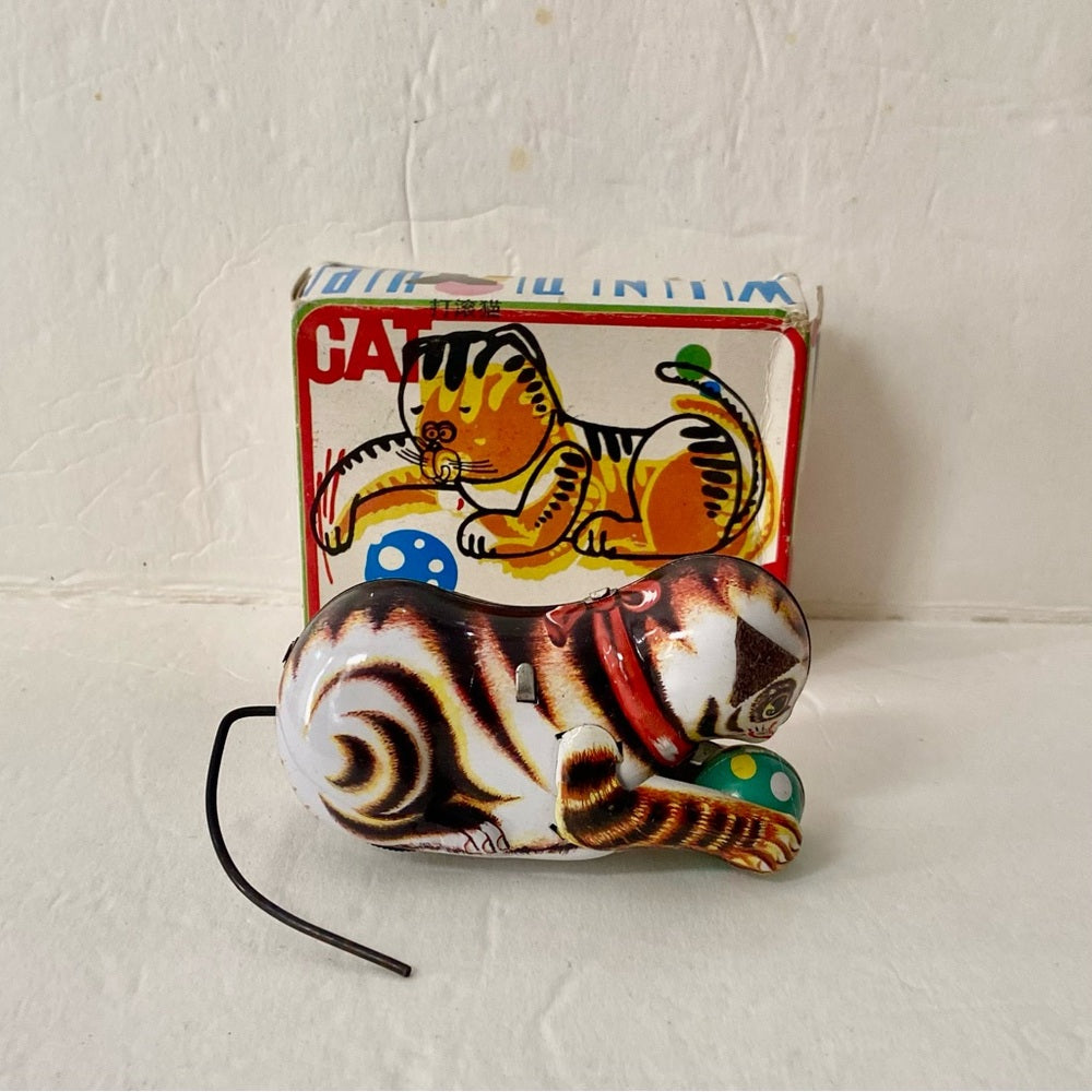 Wind up Tin Cat Rolling Toy