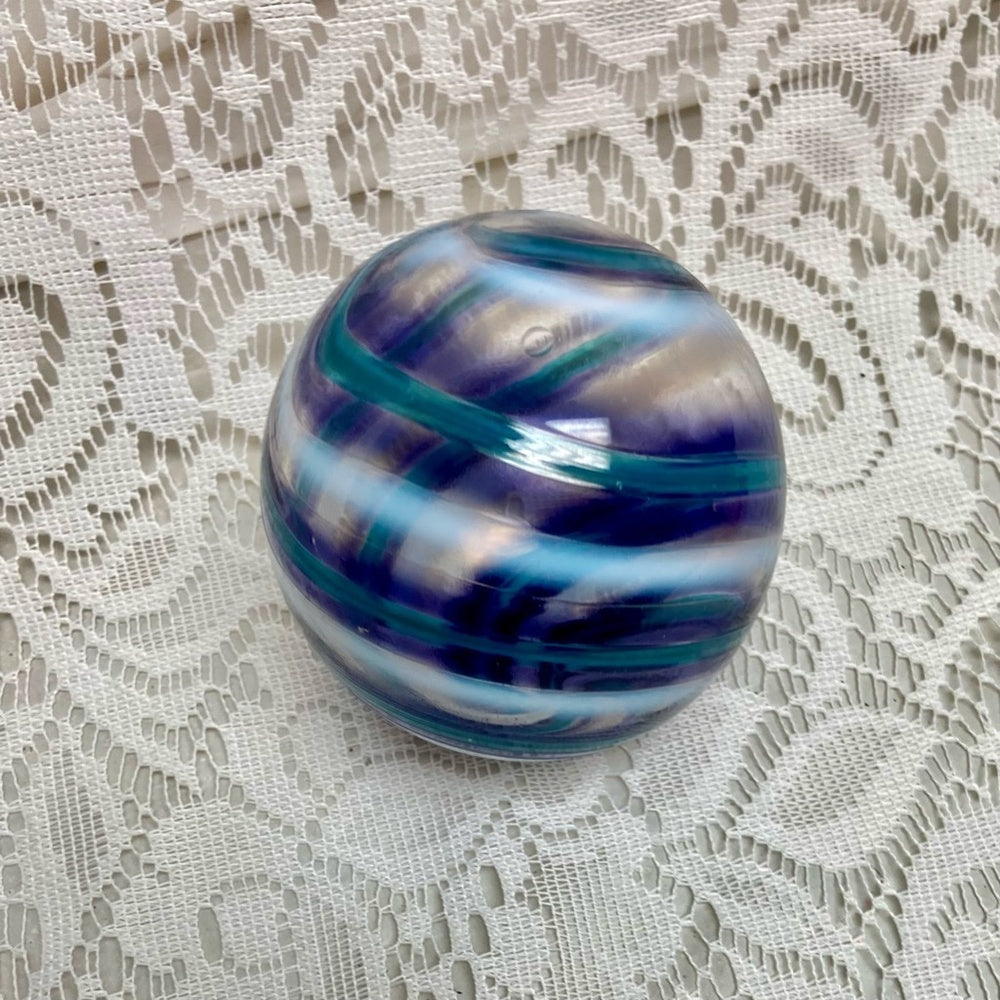 Vintage, 2pc  Blown Swirled Blue and Iridescent  Glass Christmas Ornaments