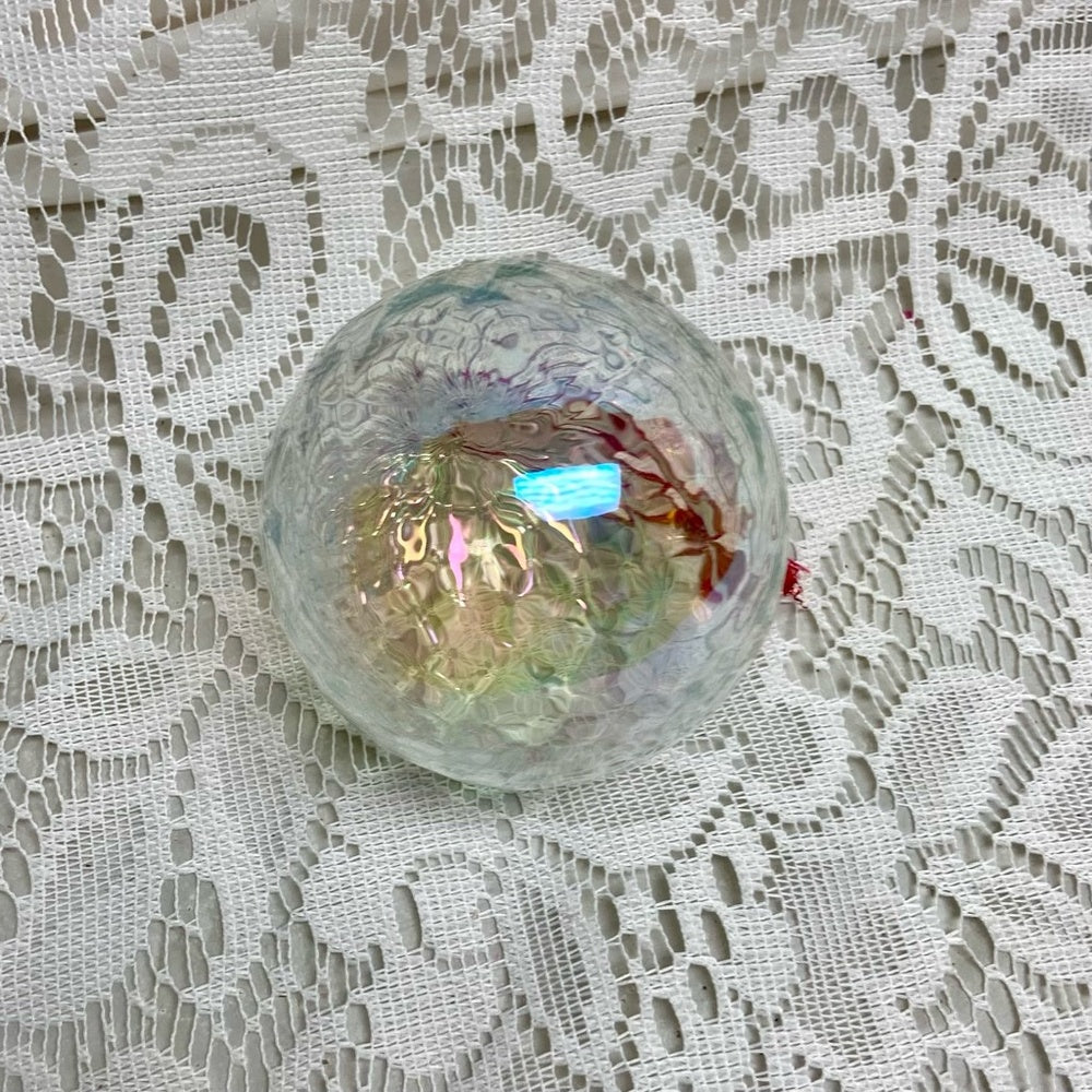 Vintage, 2pc  Blown Swirled Blue and Iridescent  Glass Christmas Ornaments