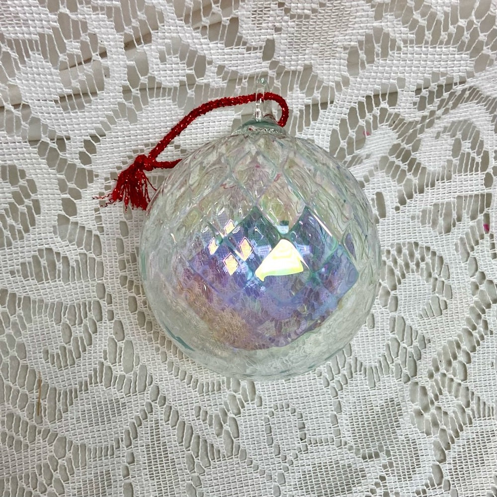 Vintage, 2pc  Blown Swirled Blue and Iridescent  Glass Christmas Ornaments