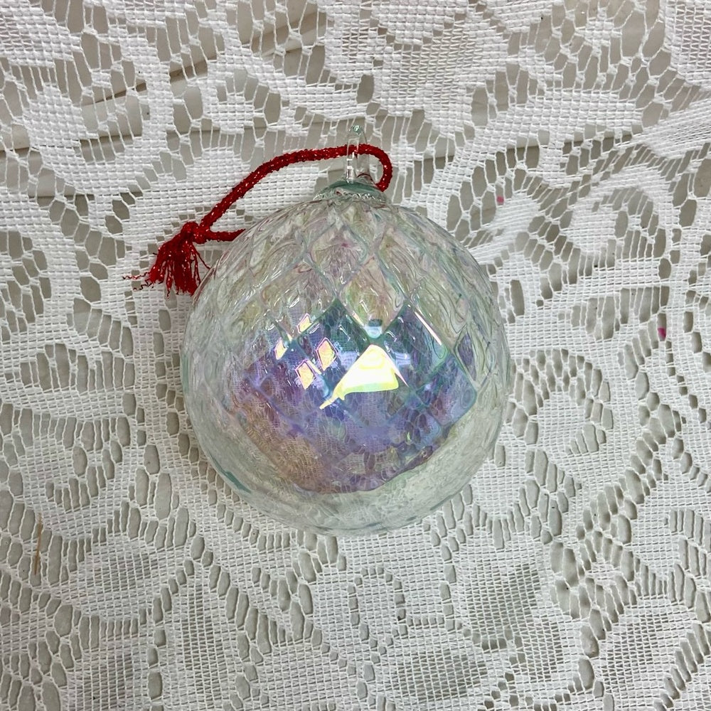 Vintage, 2pc  Blown Swirled Blue and Iridescent  Glass Christmas Ornaments