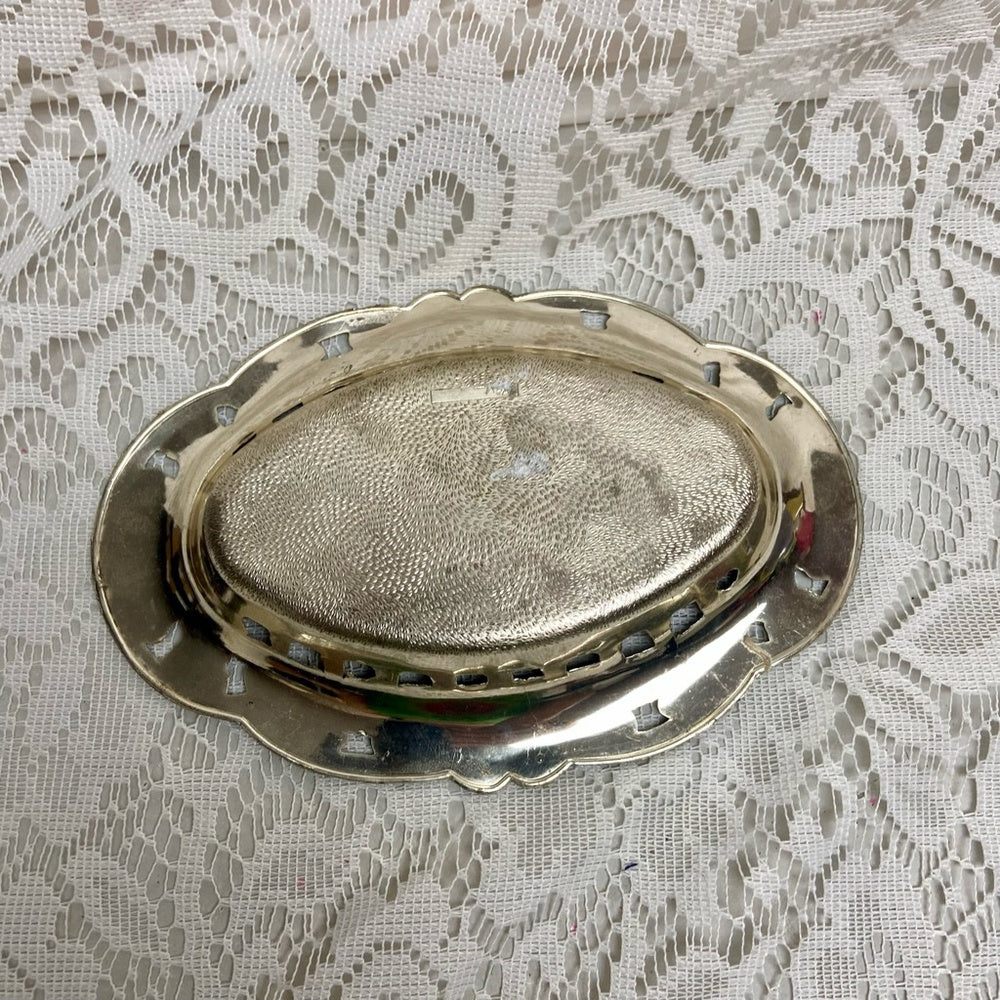 Vintage, 3-pc Blue Willow Milk Glass Shaker Set with Silver Plated tray