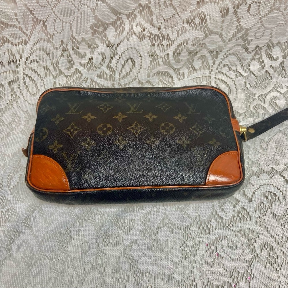 Authentic Louis Vuitton Mono Leather Trocadero Wristlet 10in x 6in x 1.75in