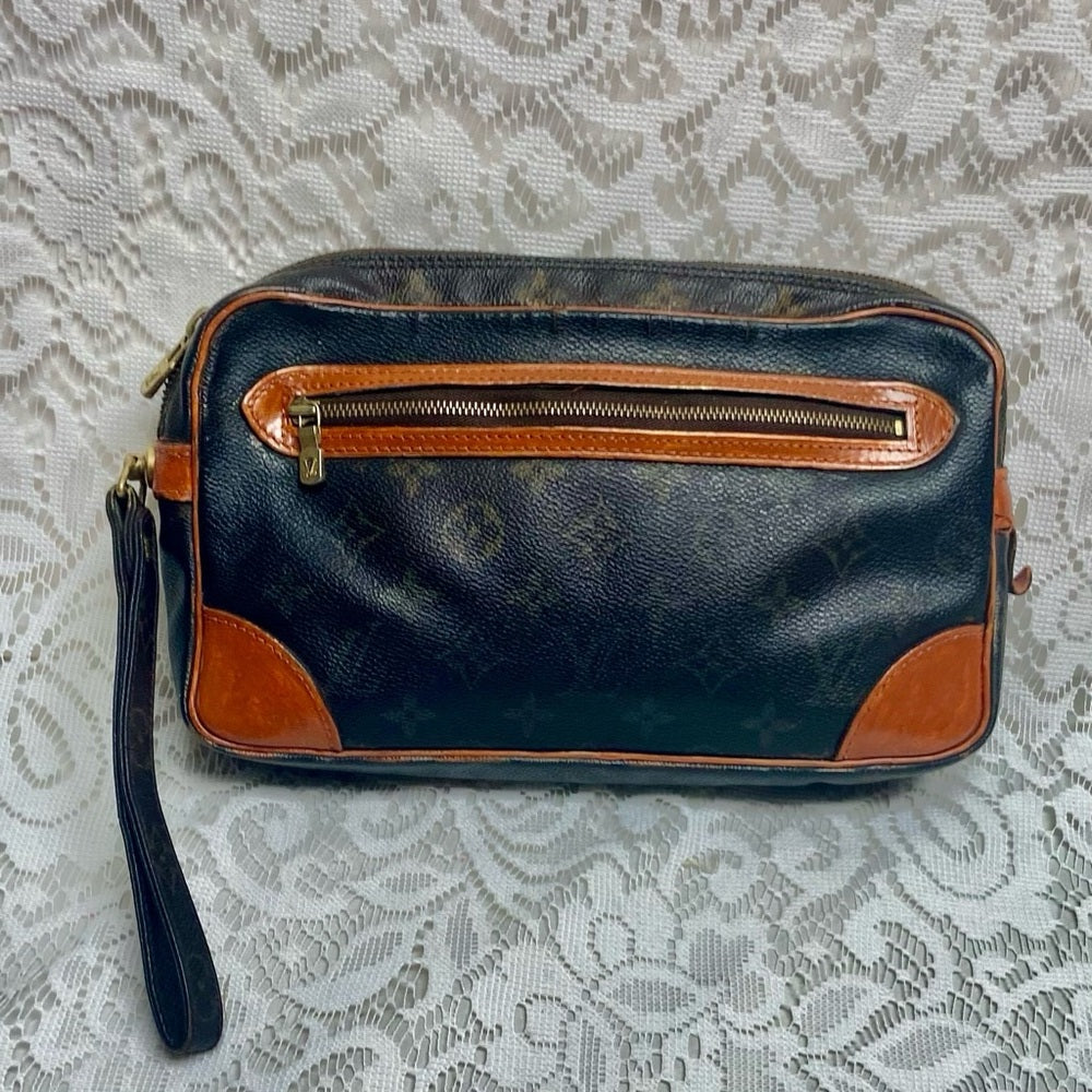 Authentic Louis Vuitton Mono Leather Trocadero Wristlet 10in x 6in x 1.75in