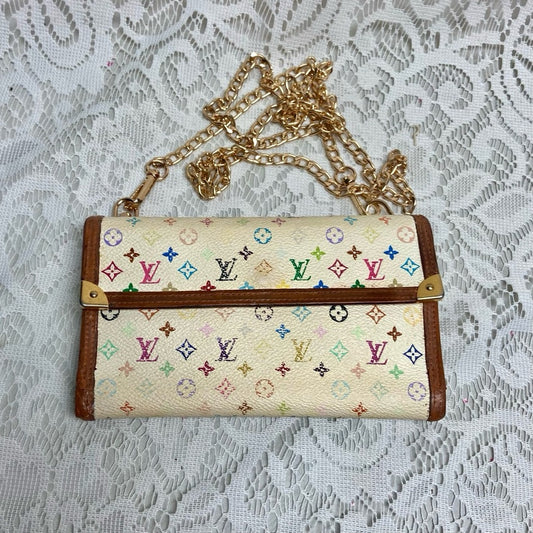 Vintage Authentic Louis Vuitton White Mono Tri-fold Long Wallet- Crossbody