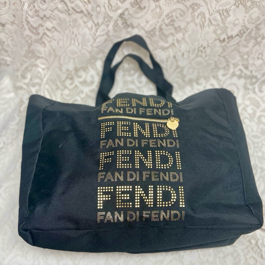 Vintage , Fendi Black -Gold Canvas Tote Hand Bag 14in x 12in  x 4in