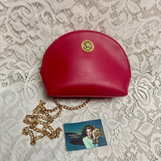 Versace Dark Pink-Red Pouch -Crossbody Bag 7.5in x 6in x 2.5in