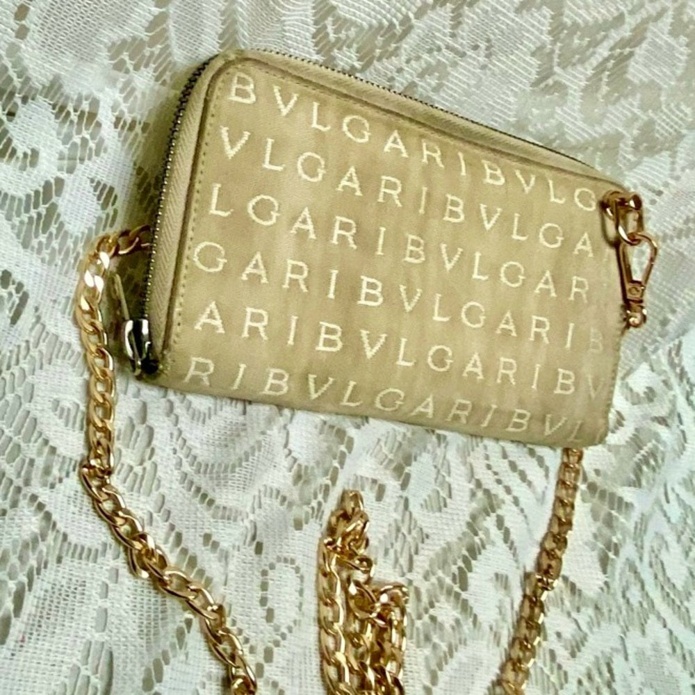 Bulgari Beige Mono Canvas Zippy Long Wallet-Crossbody