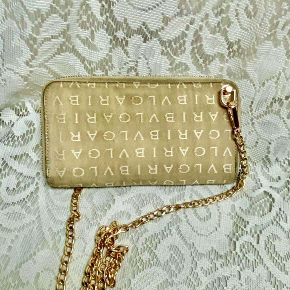 Bulgari Beige Mono Canvas Zippy Long Wallet-Crossbody