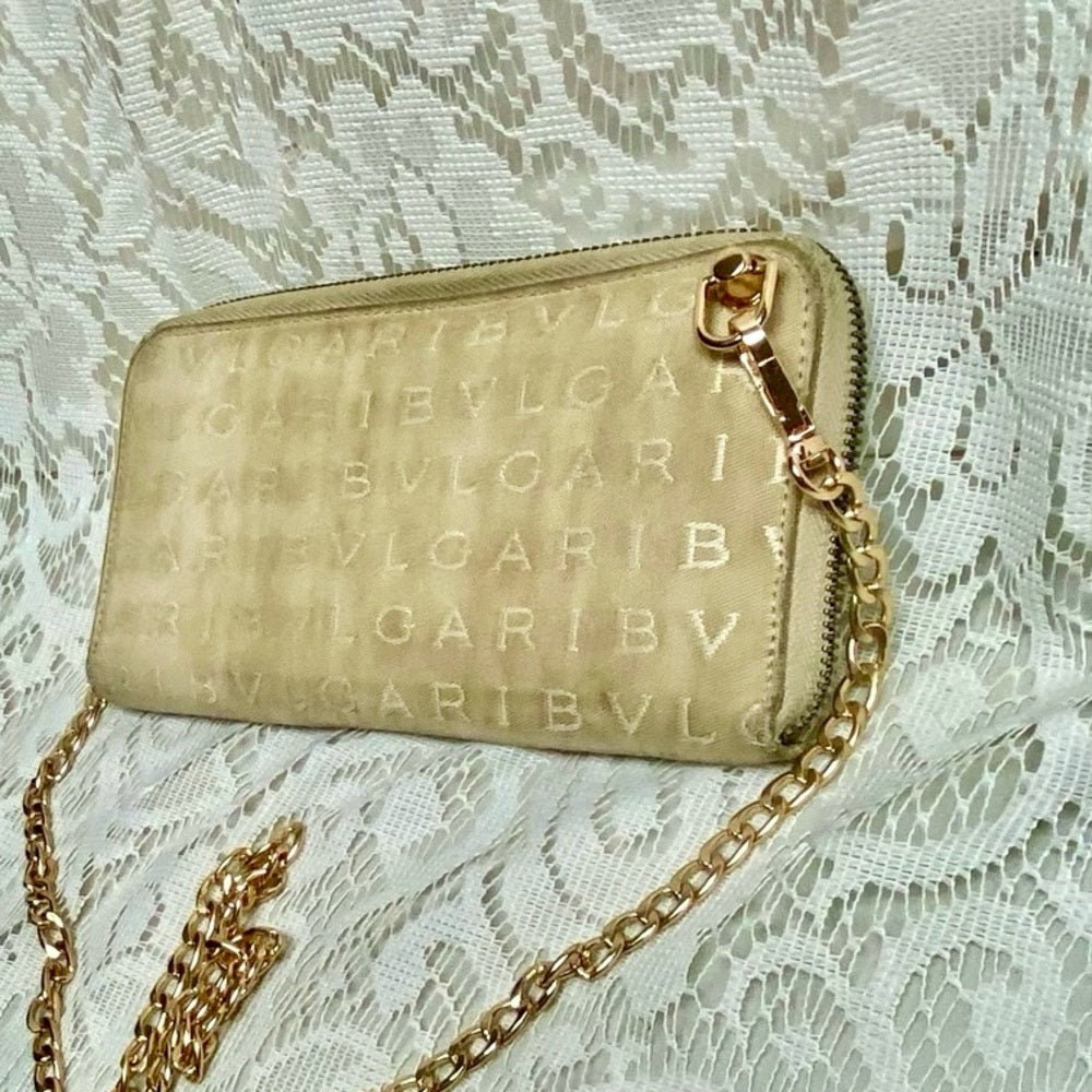 Bulgari Beige Mono Canvas Zippy Long Wallet-Crossbody