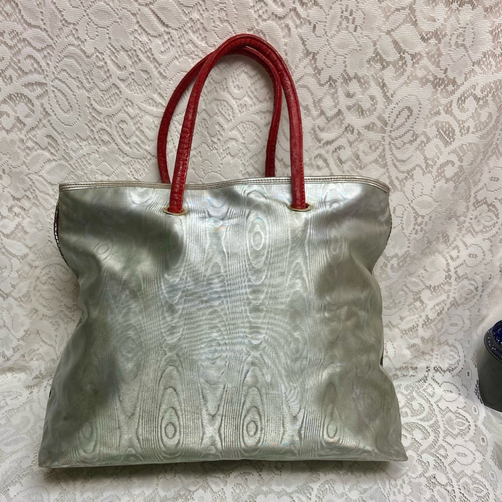 Authentic Loewe, Metallic Blue-Gray Fabric Large Tote- 17in x 14in x 5.5in