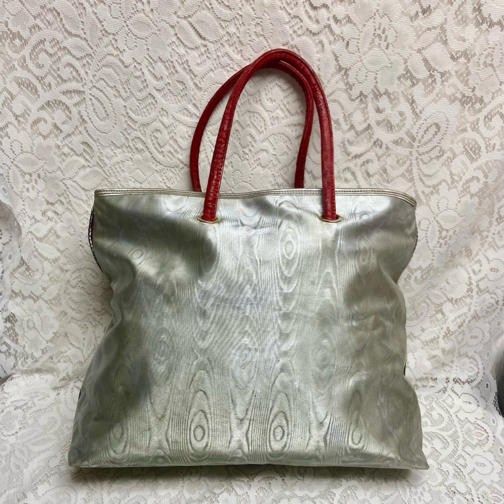 Authentic Loewe, Metallic Blue-Gray Fabric Large Tote- 17in x 14in x 5.5in